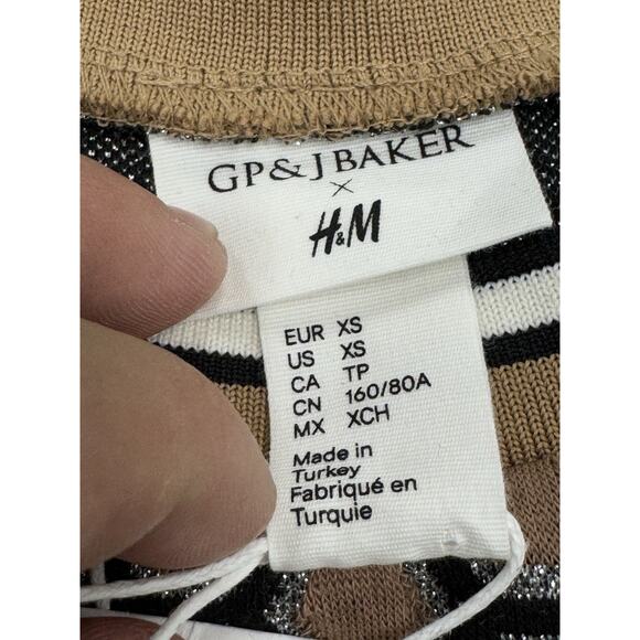 H&M X GP&J Baker Women's XS Brown Black Gold Metallic Honeycomb LS Shirt - Picture 2 of 8